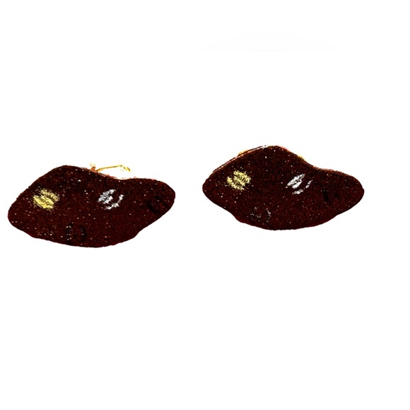 Vintage MCM Copper & Enamel Speckled Freeform Shaped Cuff Links - Picture 1 of 4